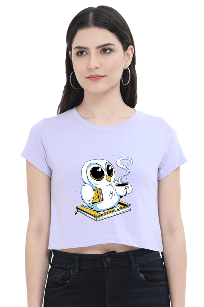 Cute Owl Book Coffee Crop Top