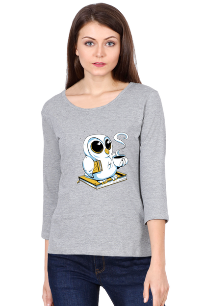 Cute Owl Book Coffee Round Neck Full Sleeve