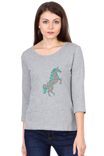 Floral Horse Round Neck Full Sleeve