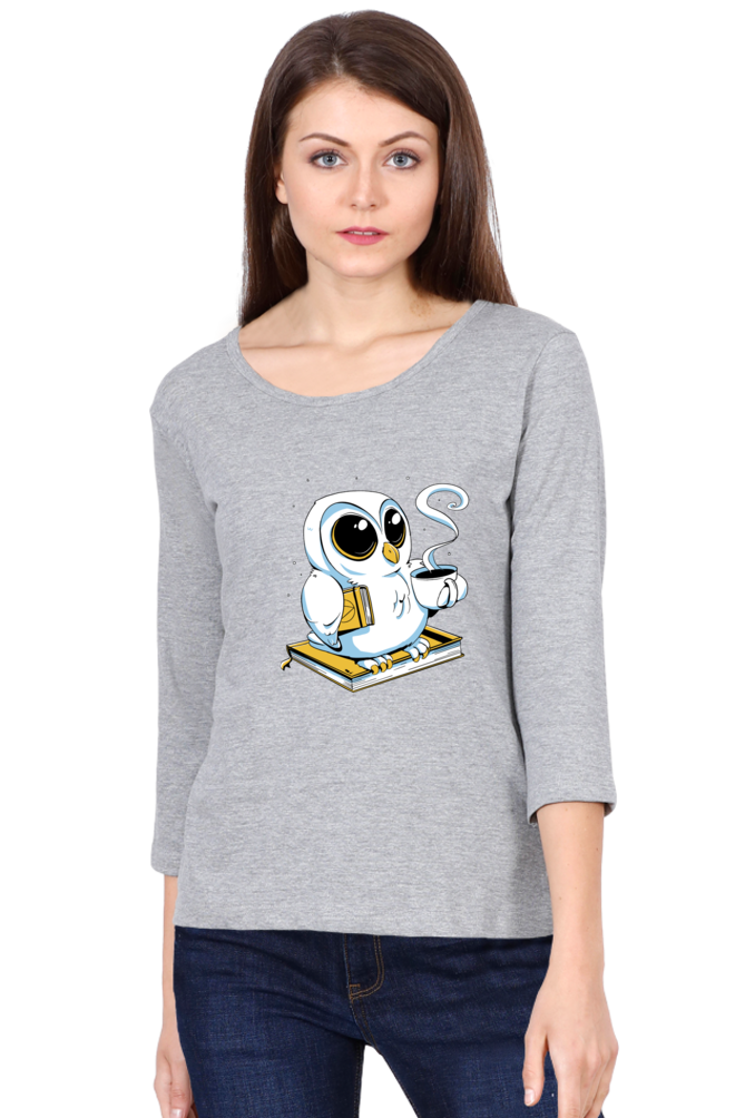 Cute Owl Book Coffee Round Neck Full Sleeve