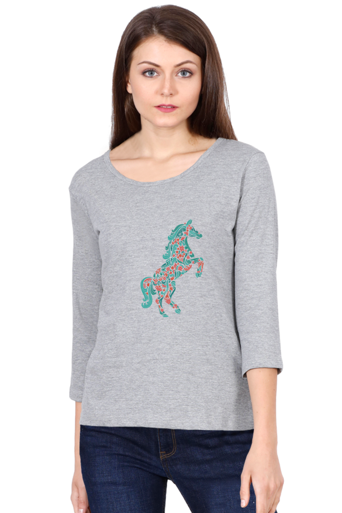 Floral Horse Round Neck Full Sleeve