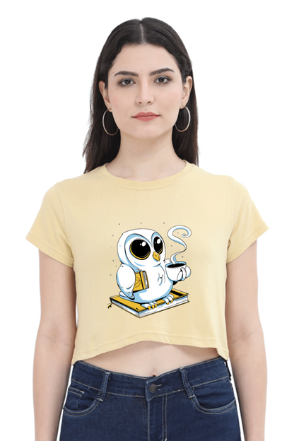 Cute Owl Book Coffee Crop Top