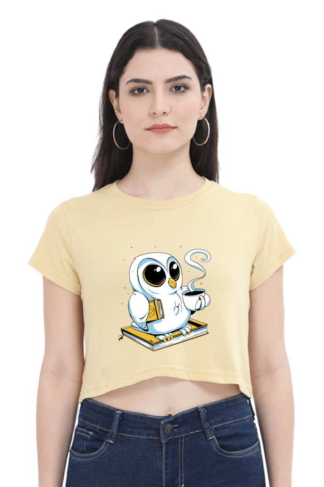 Cute Owl Book Coffee Crop Top