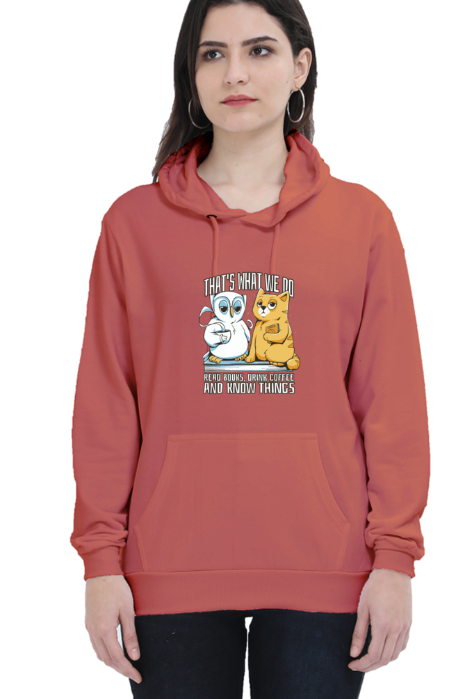 Cat Owl Coffee Books Hooded Sweat Shirt