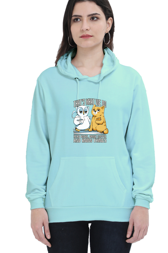 Cat Owl Coffee Books Hooded Sweat Shirt