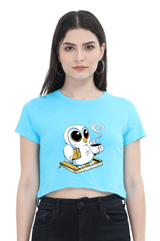 Cute Owl Book Coffee Crop Top