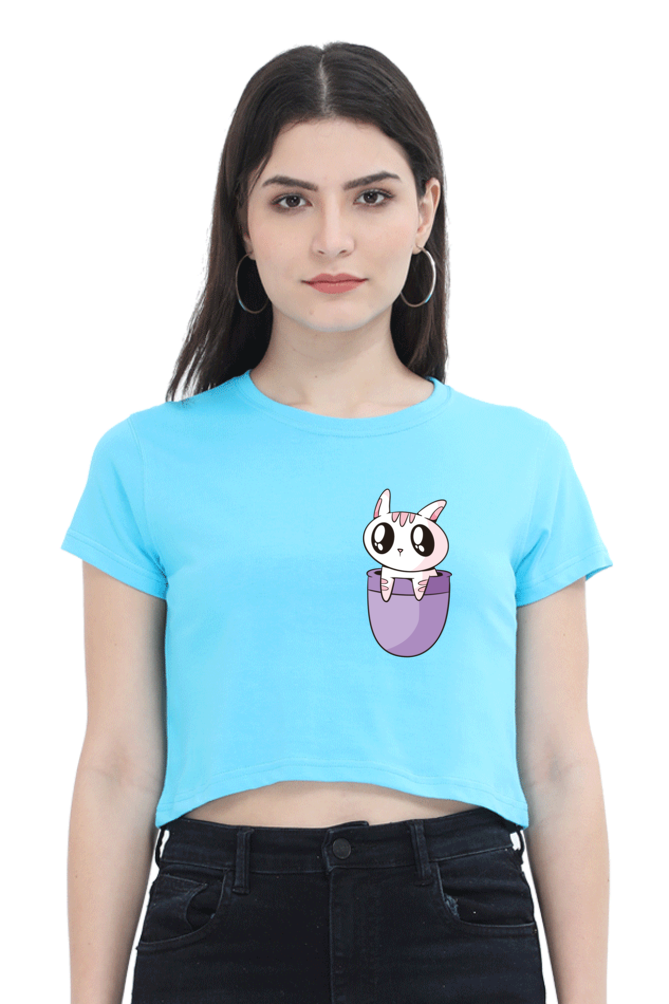 Pocket Cat Crop Tops