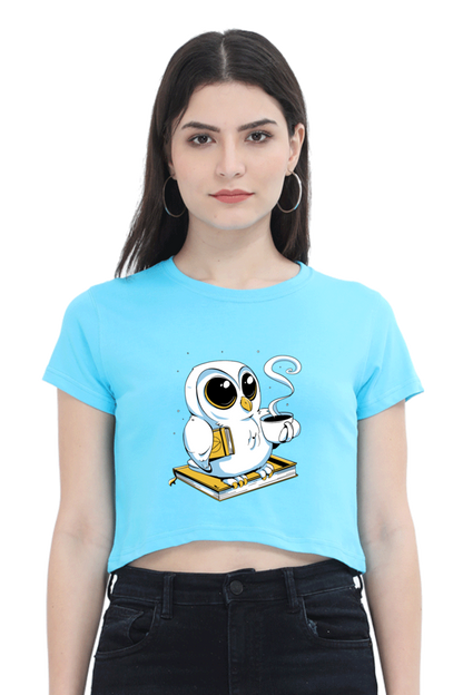 Cute Owl Book Coffee Crop Top