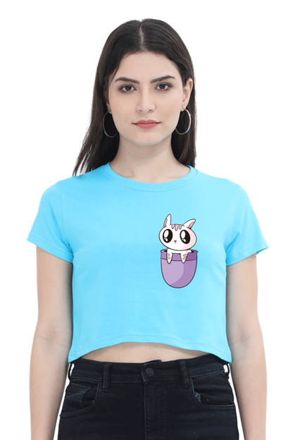 Pocket Cat Crop Tops