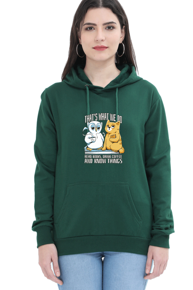 Cat Owl Coffee Books Hooded Sweat Shirt