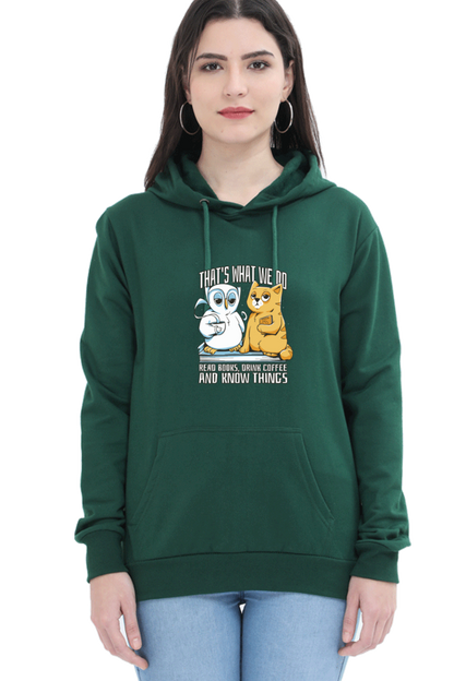 Cat Owl Coffee Books Hooded Sweat Shirt