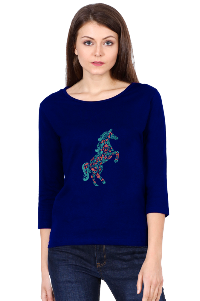 Floral Horse Round Neck Full Sleeve