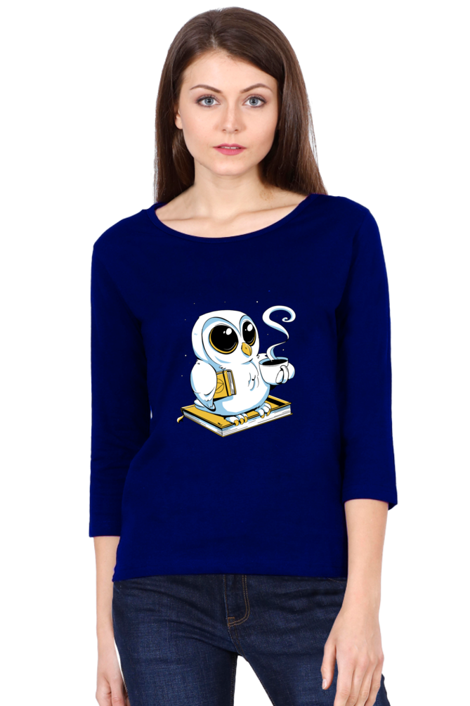 Cute Owl Book Coffee Round Neck Full Sleeve