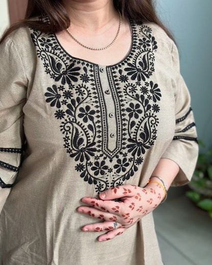 Ccotton kurta paired with standard off white  bottom fabric  paired with beautiful art silk duppata