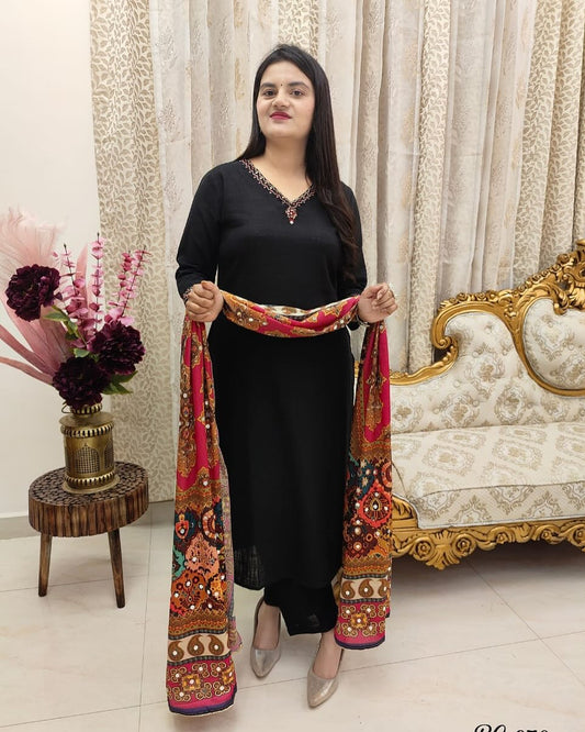 Cotton Kurta Paired With Standard  Bottom  Paired With Beautiful Mirror Silk Duppata