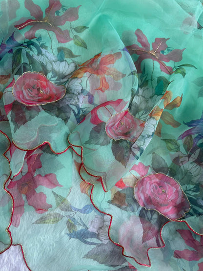 SOFT ORGANZA DIGITAL PRINT WITH CUTDANA HANDWORK