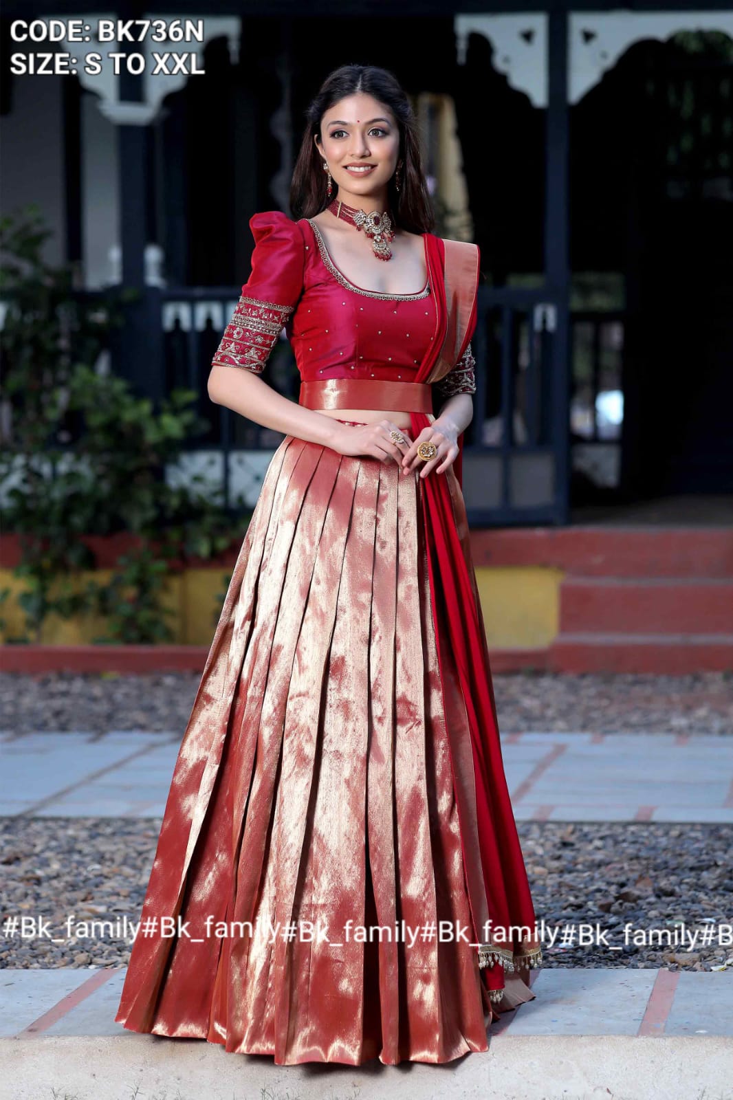 Saffron Half Saree Lehenga Set in Wine