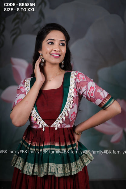 Sita Peplum Handloom (Dress) in Maroon