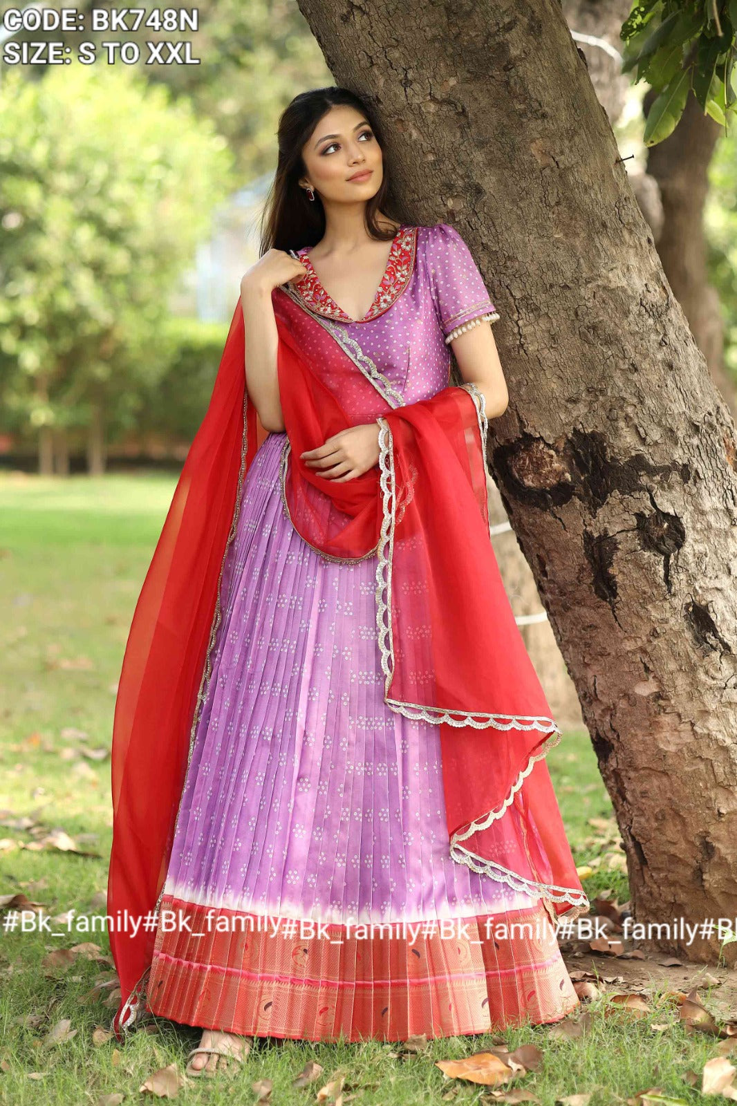 Meraki Lavender Bandhani Silk Pattu Dress