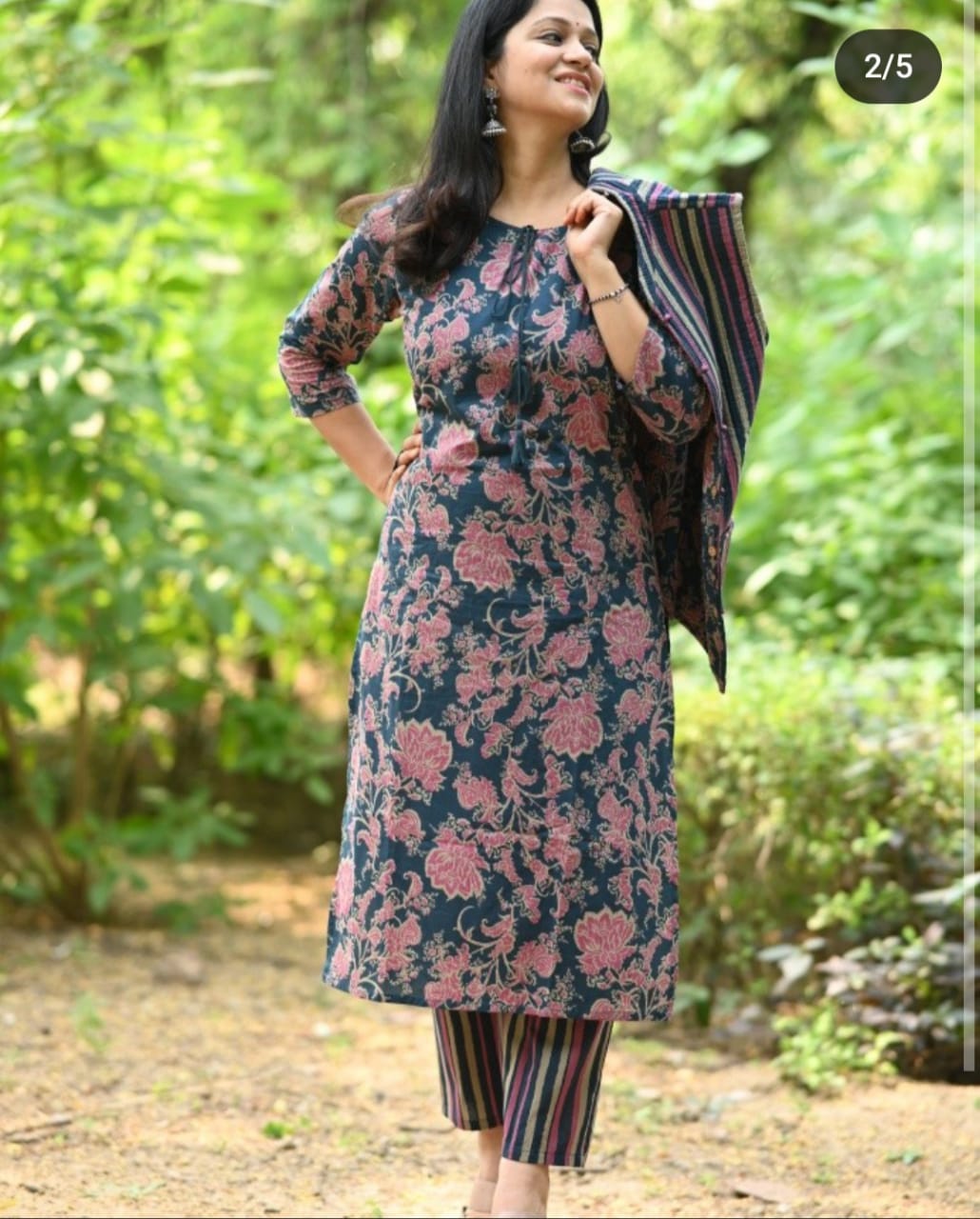 Cotton procin print Kurti Pant Set With Quilted cotton jacket