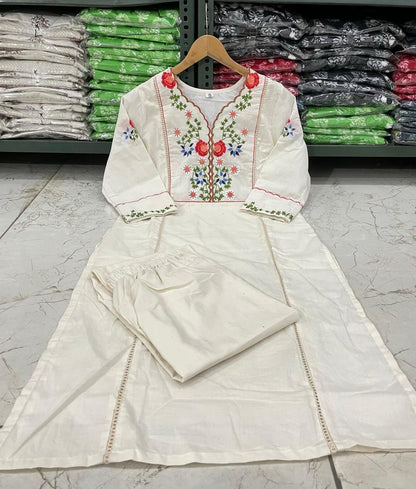 A traditional Kalidar style kurta with colourful threadwork hand embroidery