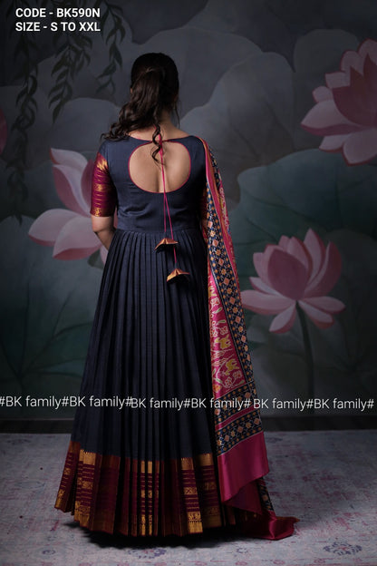 The Grey Plitted Narayan Pet Anarkali Dress with Curve Yock Border