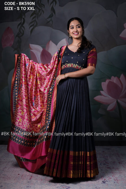 The Grey Plitted Narayan Pet Anarkali Dress with Curve Yock Border