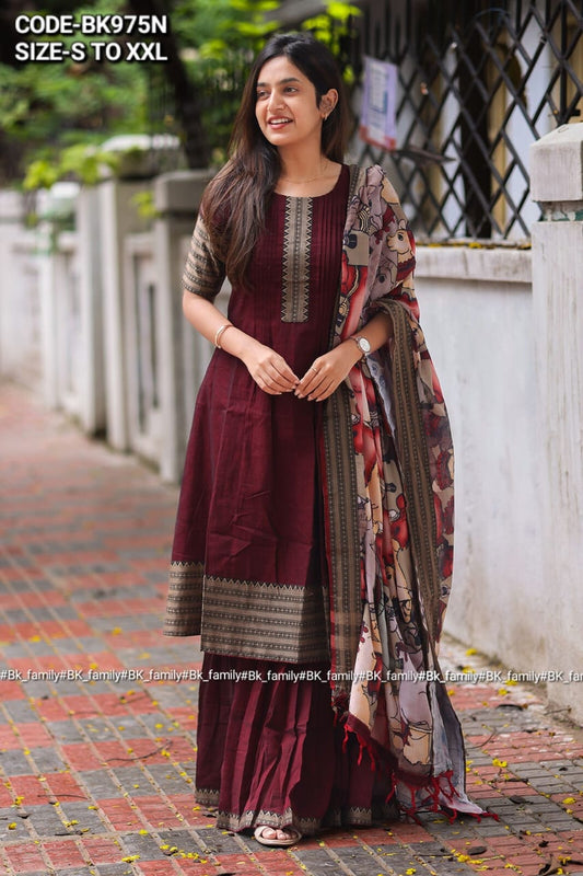 Maanvi Handloom Sharara Set In Maroon