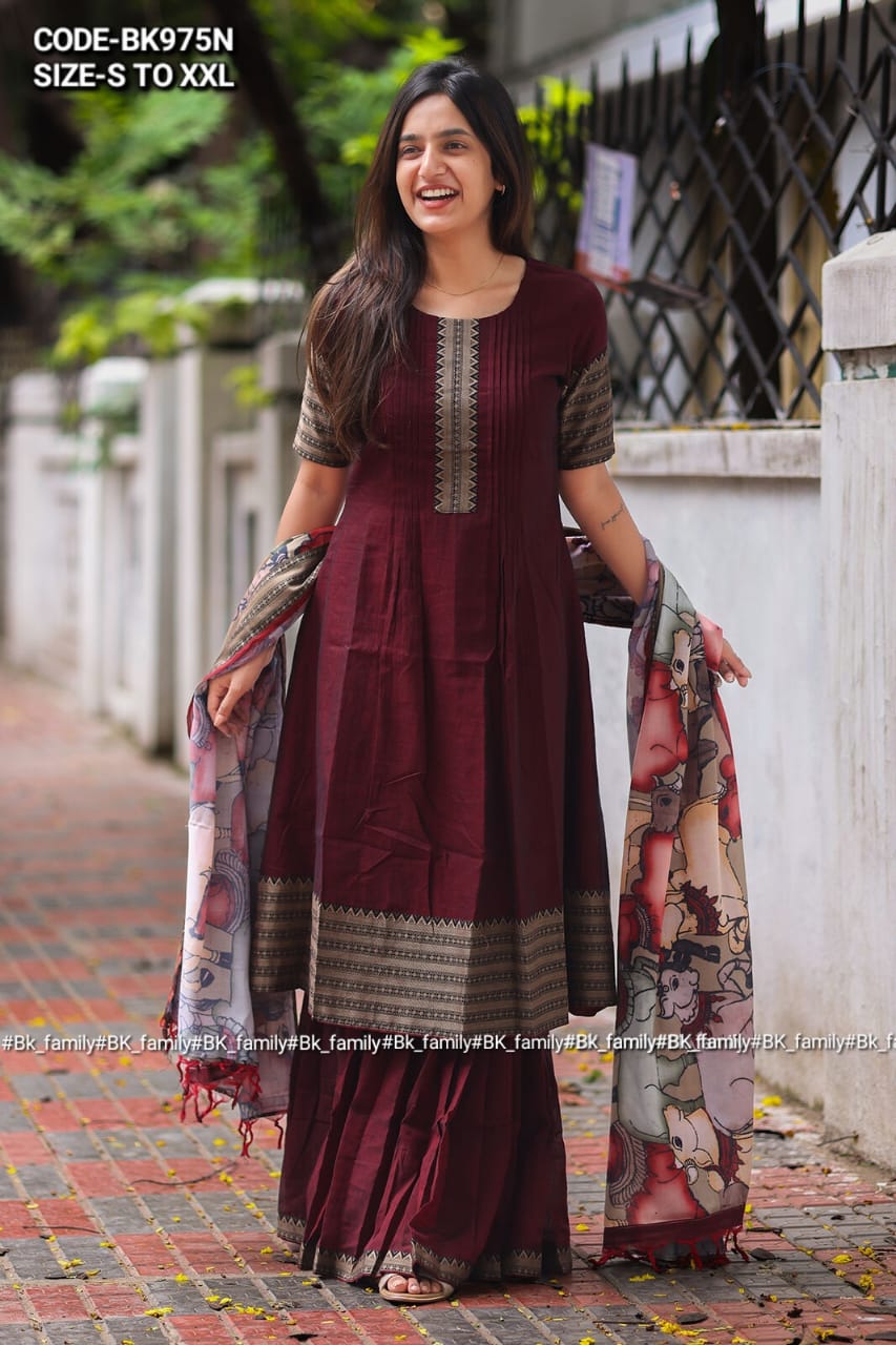 Maanvi Handloom Sharara Set In Maroon