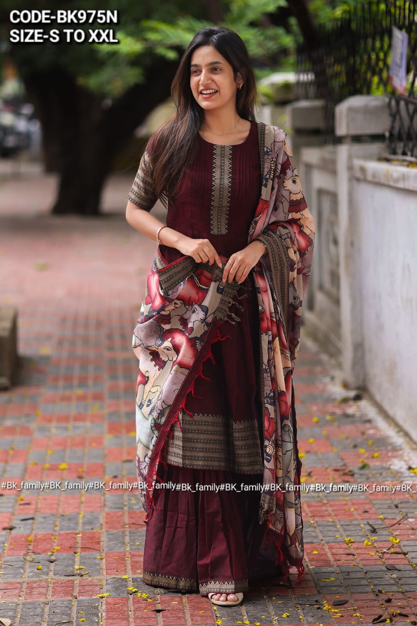 Maanvi Handloom Sharara Set In Maroon