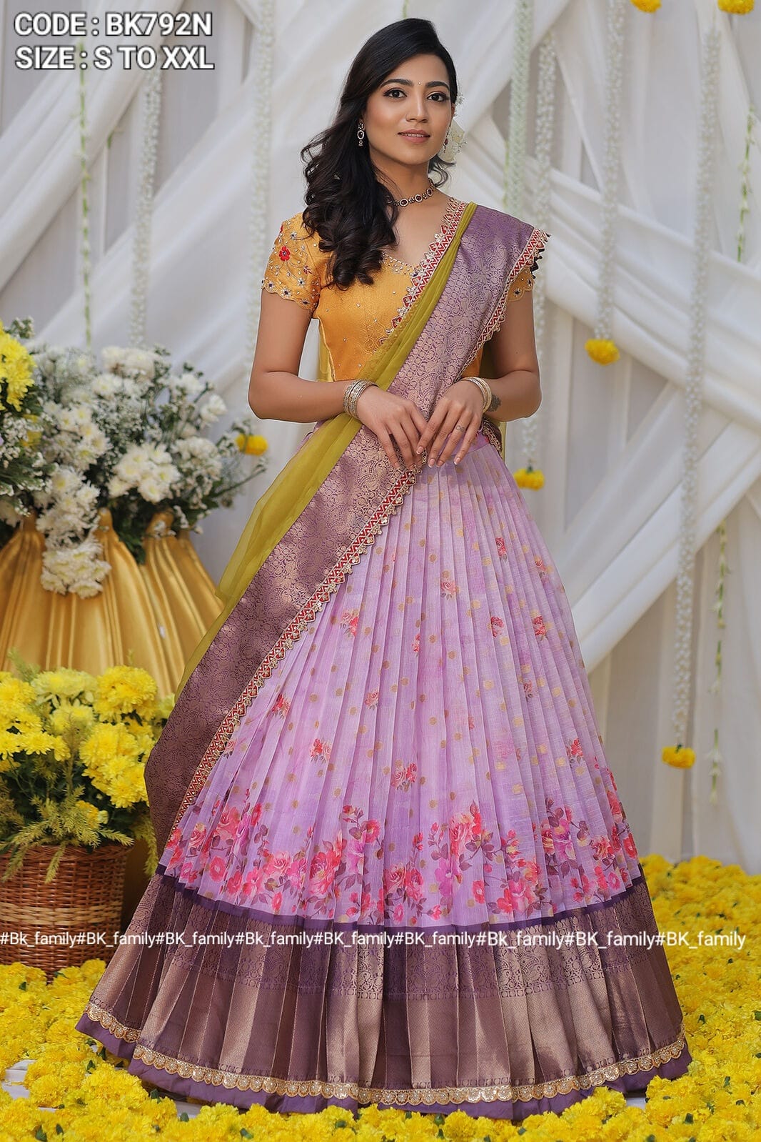 Sweet Pea Half Saree Lehenga Set in Purple