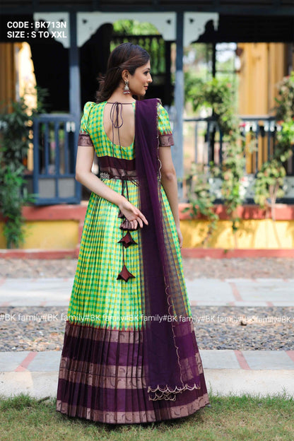 Tota Banarasi (Dress) in Tea Green & Wine