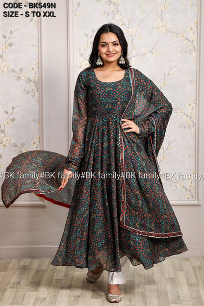 Gulkhera 3 Piece Suit Set in Dark Green